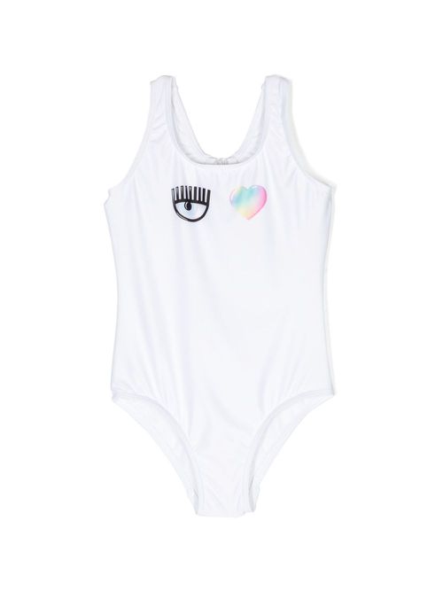 Eyelike-motif open-back swimsuit - White