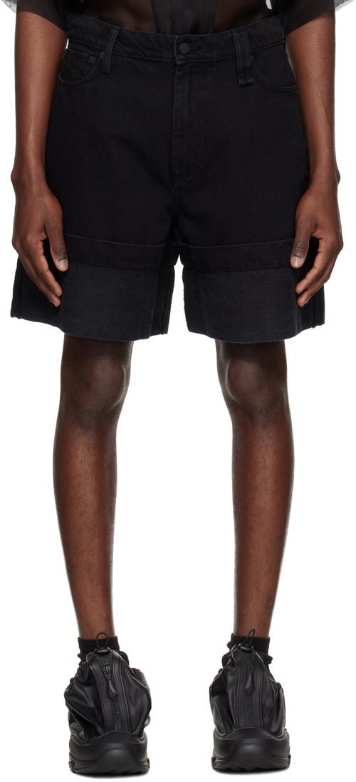 Simone Rocha Black Wide Leg Puddle Denim Shorts