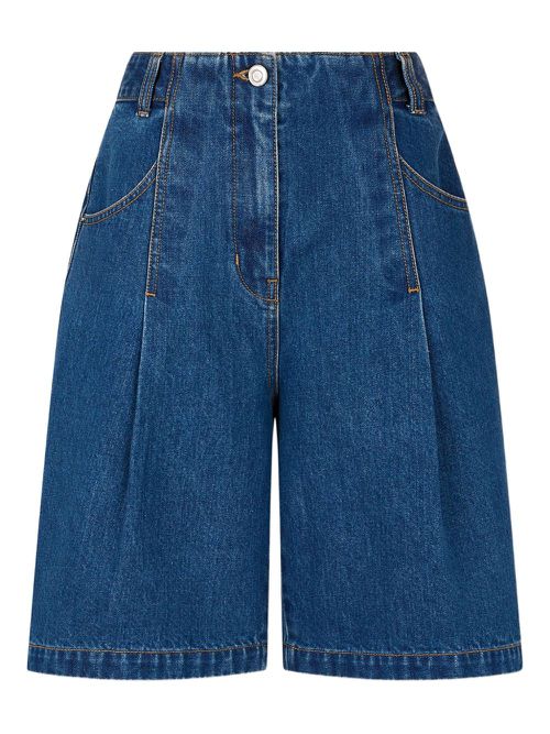 Pleat-detailed denim shorts - Blue