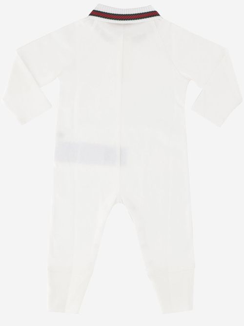 Stretch Cotton With Web Pattern Romper — White