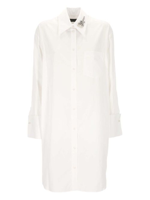 Crystal-embellished long shirt - White