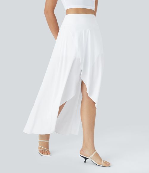 Breezeful™ High Waisted High Low Ruffle 2-in-1 Flowy Quick Dry Casual Regular Maxi Skirt  - White
