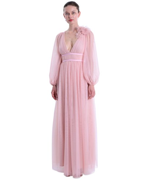 Women's Tulle Flower A-Line Gown - Rose