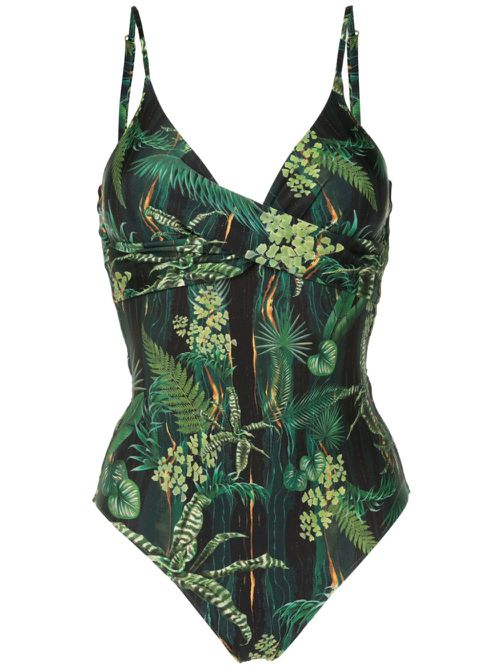 Bianca twisted leaf-print swimsuit - Green