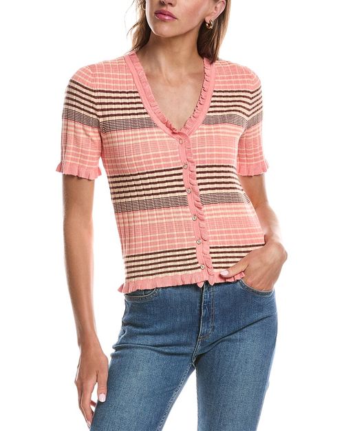 V-Neck Ruffled Button Front Top