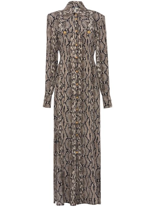 Snake-print maxi shirt dress - Brown