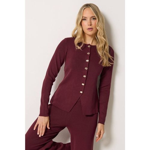Long Tall Sally Tall Button Cardigan In Burgundy