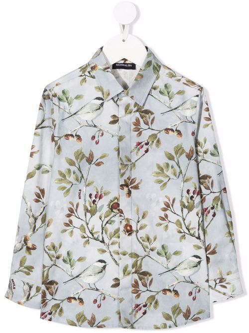 Bird-print cotton shirt - Blue