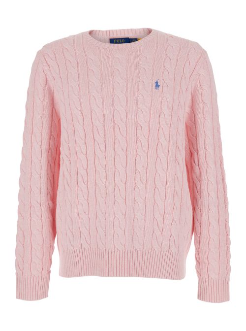 Long Sleeve-Pullover Cable Di Cotone Pink Jersey - Men