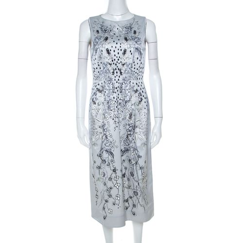 Matthew Williamson Grey Floral Print Cotton Blend Sleeveless Dre