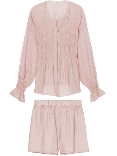 Pleated shirred-effect short set - Pink