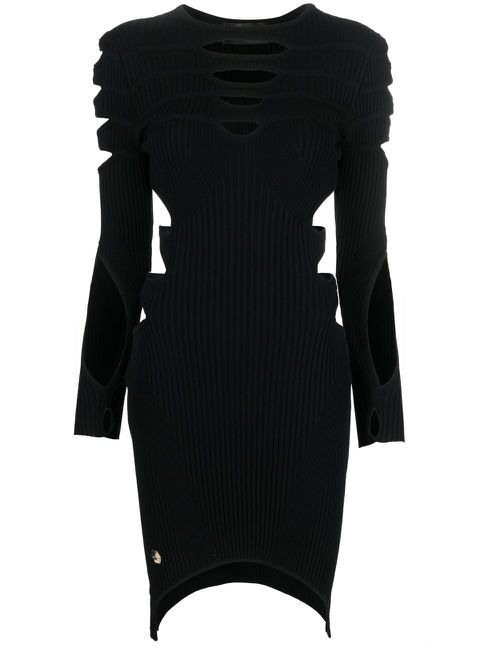 Cut out-detail knitted mini dress - Black