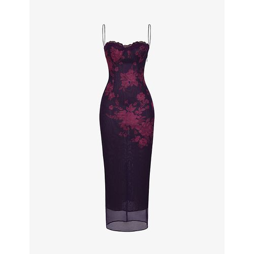 BARDOT | lace mesh off the shoulder maxi dress in deep red | Realry