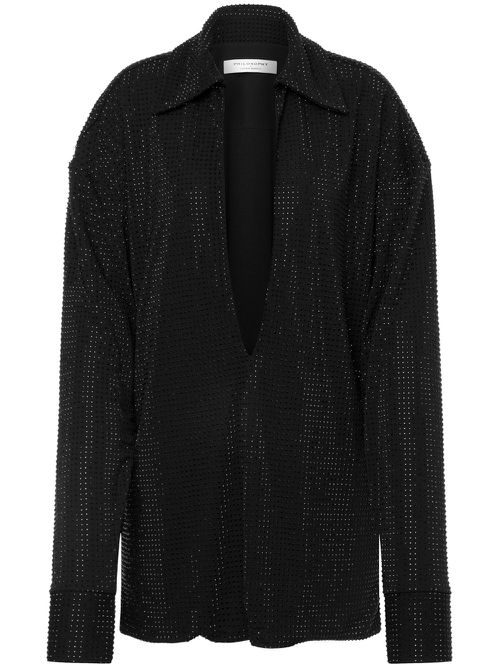 Rhinestoned V-neck blouse - Black