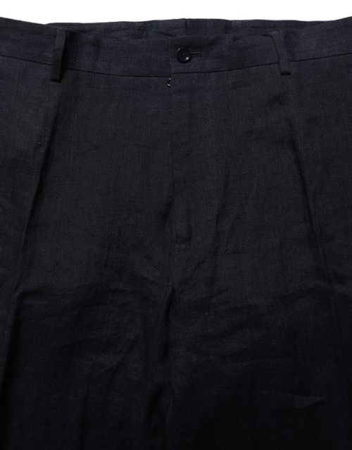 Linen Straight-Leg Trousers — Black