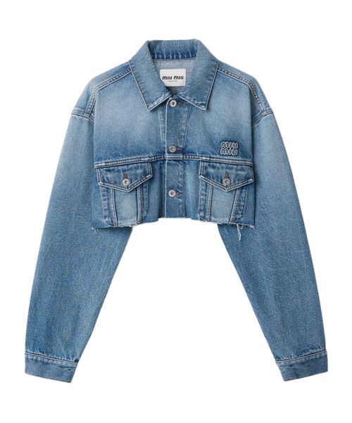 Cropped washed denim jacket