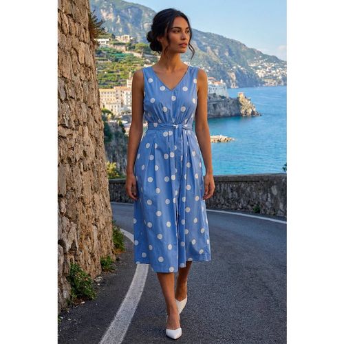 Roman Womens Spot Print Belted Midi Dress - Sky Blue