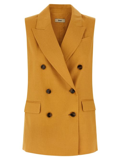 Double-Breasted Linen Vest — Yellow