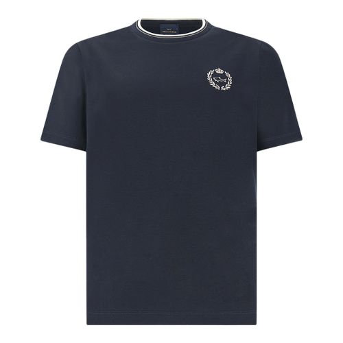 Aqua touch cotton T-shirt with heraldic embroidery, Man, Blue