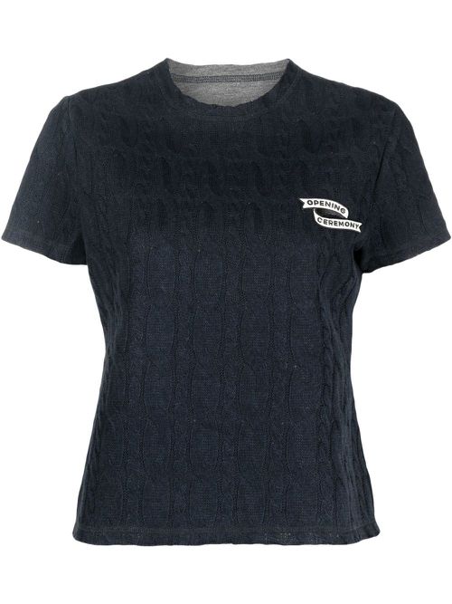 Embroidered logo cable-knit T-shirt - Blue