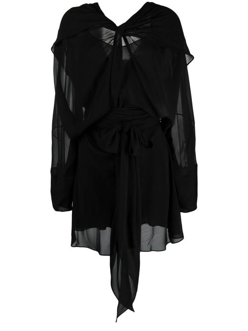 Draped long-sleeved silk dress - Black