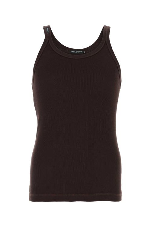 Ribbed Cotton Tank Top — Brown