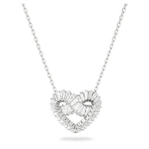 Matrix pendant, Mixed cuts, Heart, White, Rhodium plated