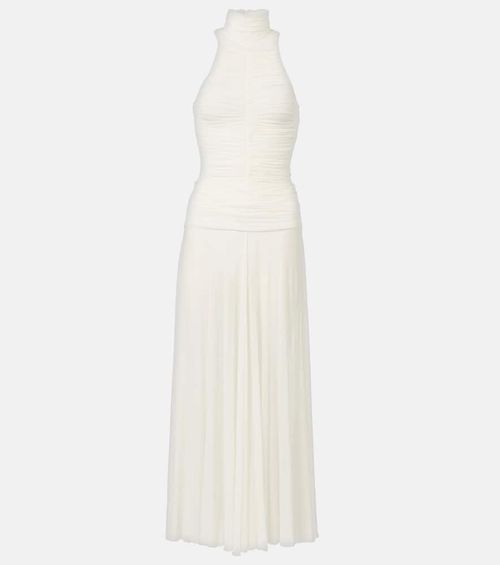 Ruched sheer high-neck maxi dress