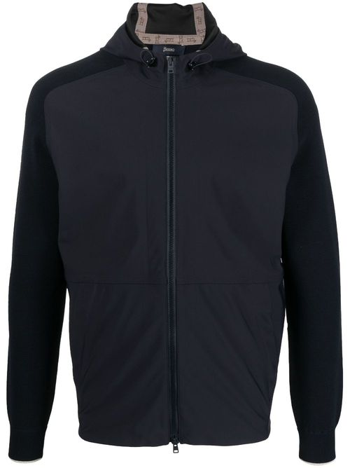 Panelled zip-up hooded jacket - Blue
