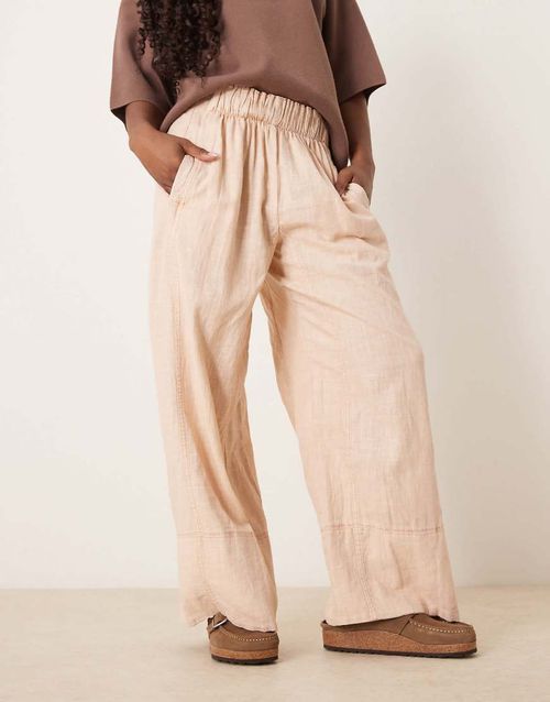 Free People days end linen pull-on pants in sand dollar-Gray