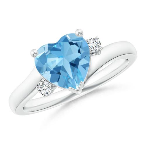 Angara 2.1 Carats Solitaire Heart Swiss Blue Topaz Bypass Ring with Diamonds in Platinum
