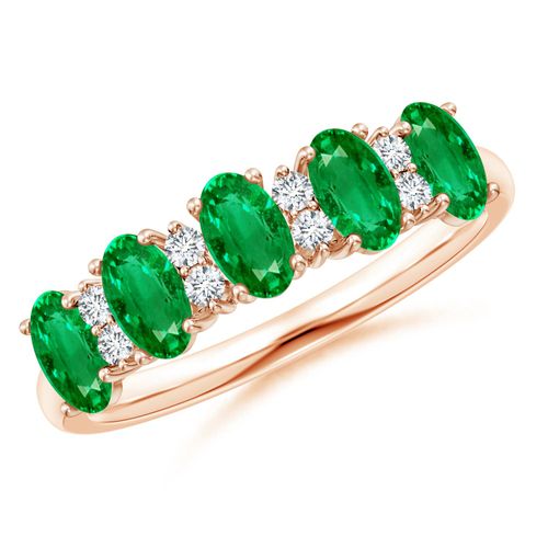 Angara 1.0 Carat Five Stone Emerald and Diamond Wedding Ring in 14K Rose Gold
