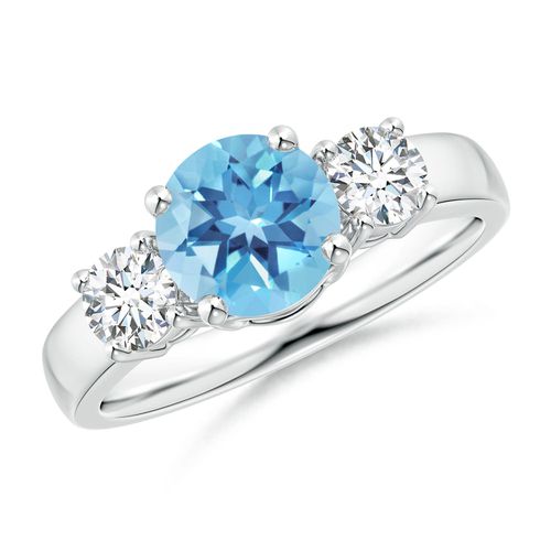 Angara 1.55 Carats Classic Round Swiss Blue Topaz and Diamond Three Stone Engagement Ring in Platinum