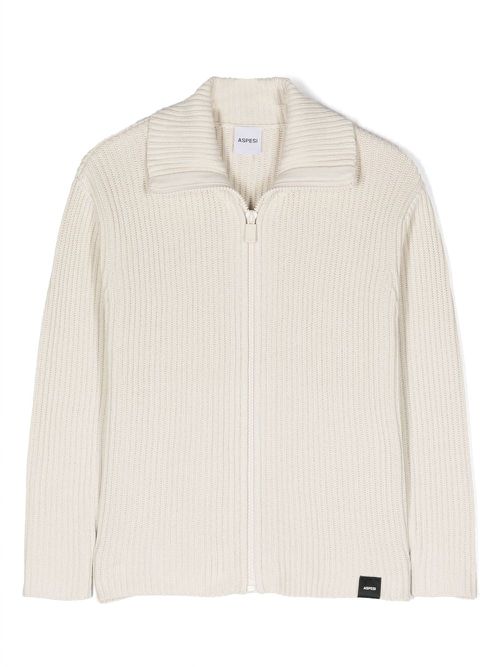 Ribbed-knit zip-up jumper - Neutrals
