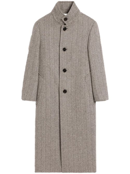 High-neck wool coat - Brown