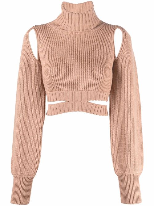 Ribbed-knit roll-neck jumper - Pink