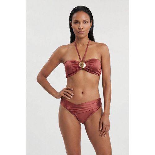 Karen Millen Womens Metallic Bikini Bottom With Wrap Detail - Rust Nylon - Mediu