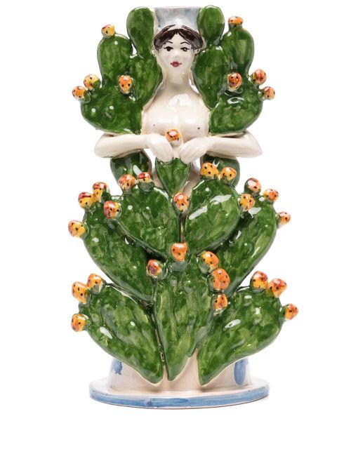 Sculpted ceramic candleholder (25cm x 15cm) - Green