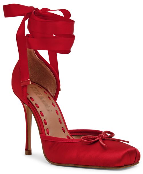 Women's Larina Lace-Up High-Heel Ballet Pumps - Red Satin