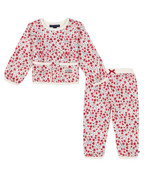 Baby Girl Ditsy Floral Diamond Quilted Sweatsuit 2-Piece Set - Assorted