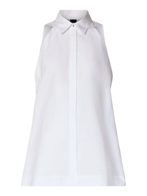 White Solid Shirt Collar Top