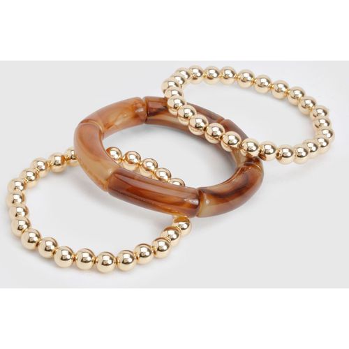 Boohoo Womens Beaded Resin 3 Pack Bracelets - Gold - One