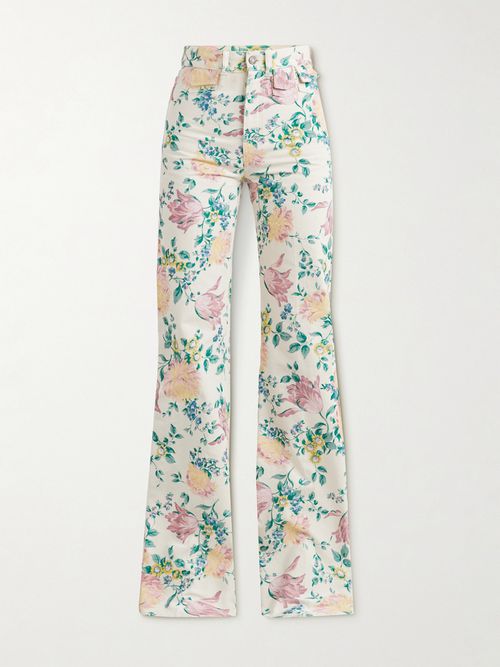 Floral-print High-rise Straight-leg Jeans - Green