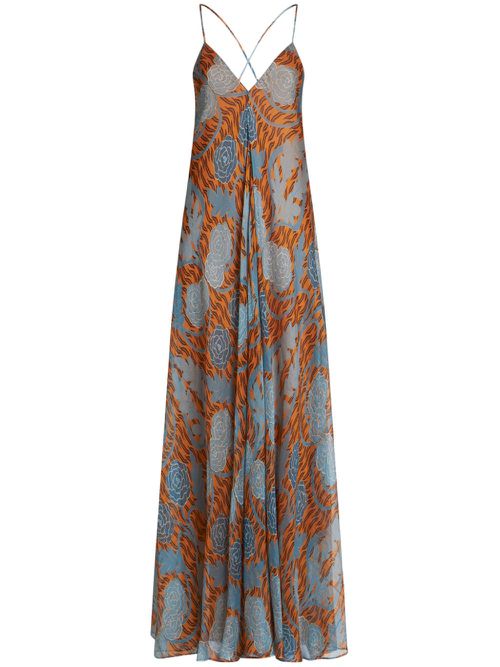 Floral-print silk maxi dress - Blue