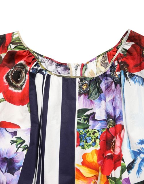 Patchwork Floral Cotton Poplin Mini Dress — Multicolor