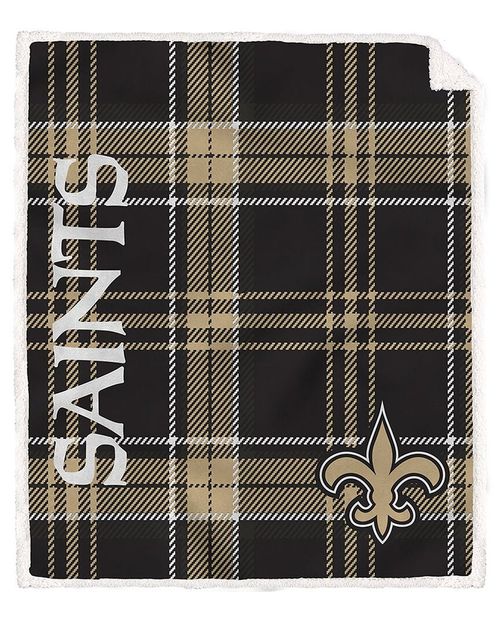 New Orleans Saints Nfl Team Classic Plaid Sherpa Throw