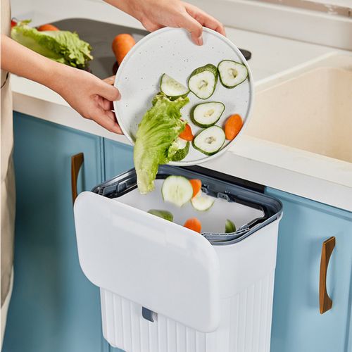 TEMU 9l Hanging Trash Can Food Waste Bin With Lid, Wall-mounted Compost Bins For Kitchen, Under Sink Bin For Cabinet, Cupboard, Bathroom, 26.5 X