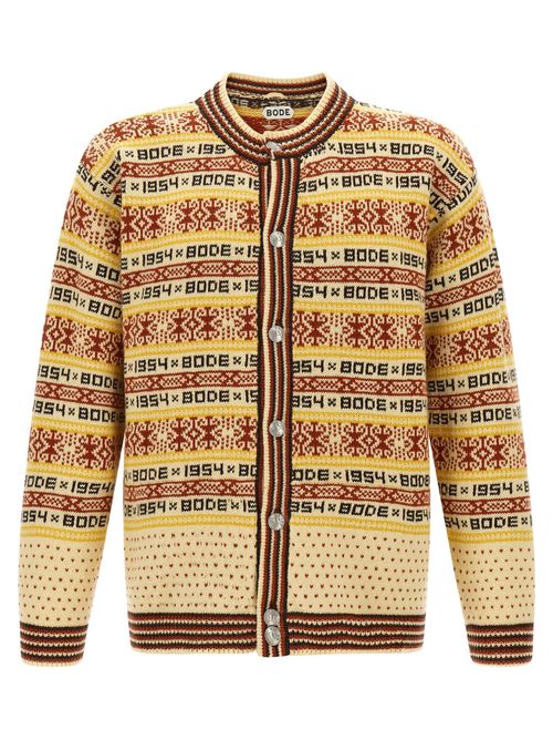 Jacquard-Patterned Wool Cardigan — Multicolor