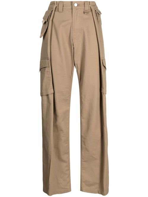 Wide-leg cotton cargo pants - Brown