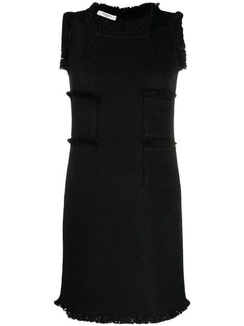 Fringe-trim knitted mid dress - Black